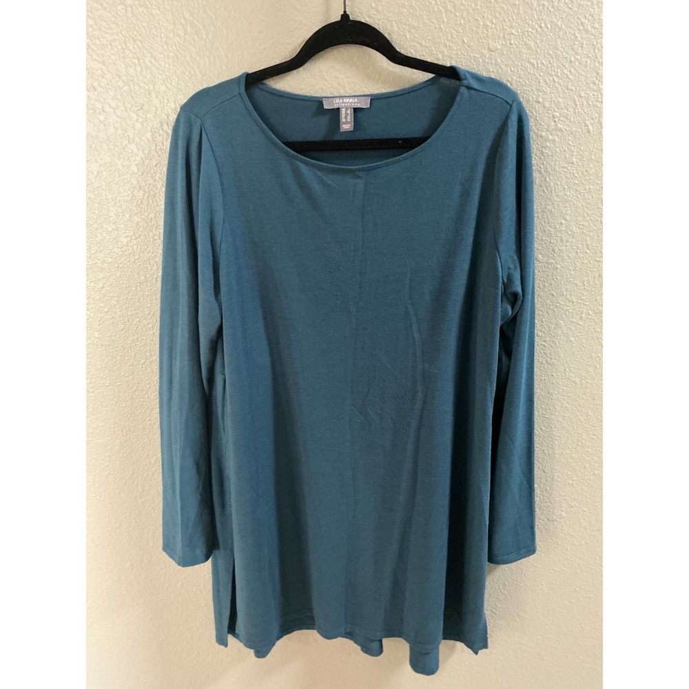 Lisa Rinna Collection Tunic Top Womens L Teal Blue Excellent Casual Long Sleeve